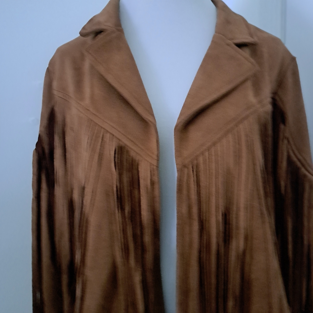 PrettyGarden Brown Faux Suede Fringe‎ Western Cropped Jacket New Large - Picture 2 of 8